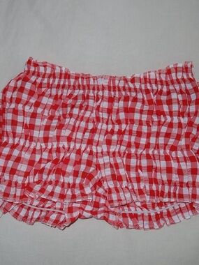 SHEIN Red and White Gingham High Waist Ruffle Shorts